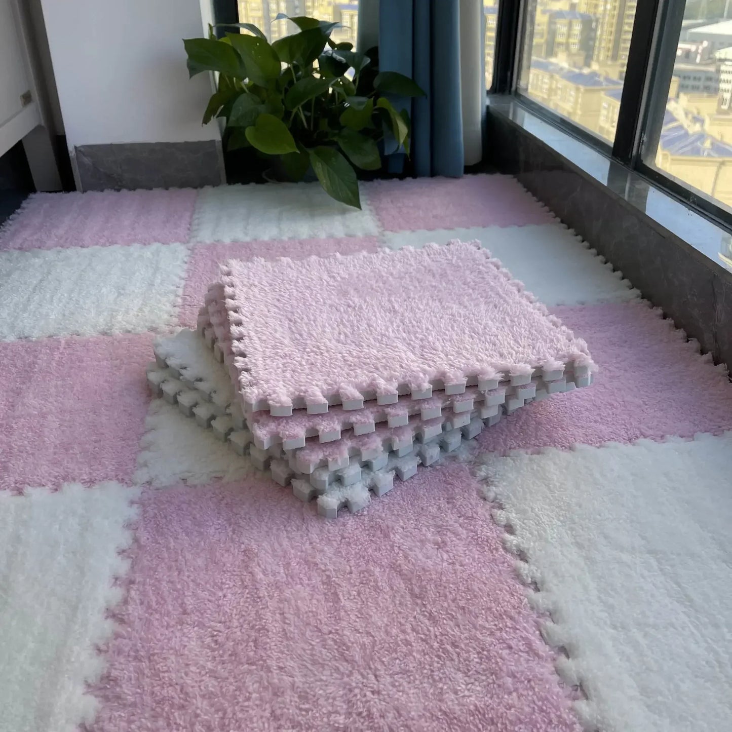 5-20 Pcs Plush Puzzle Foam Floor Mat, Soft Fluffy Interlocking Square Foam