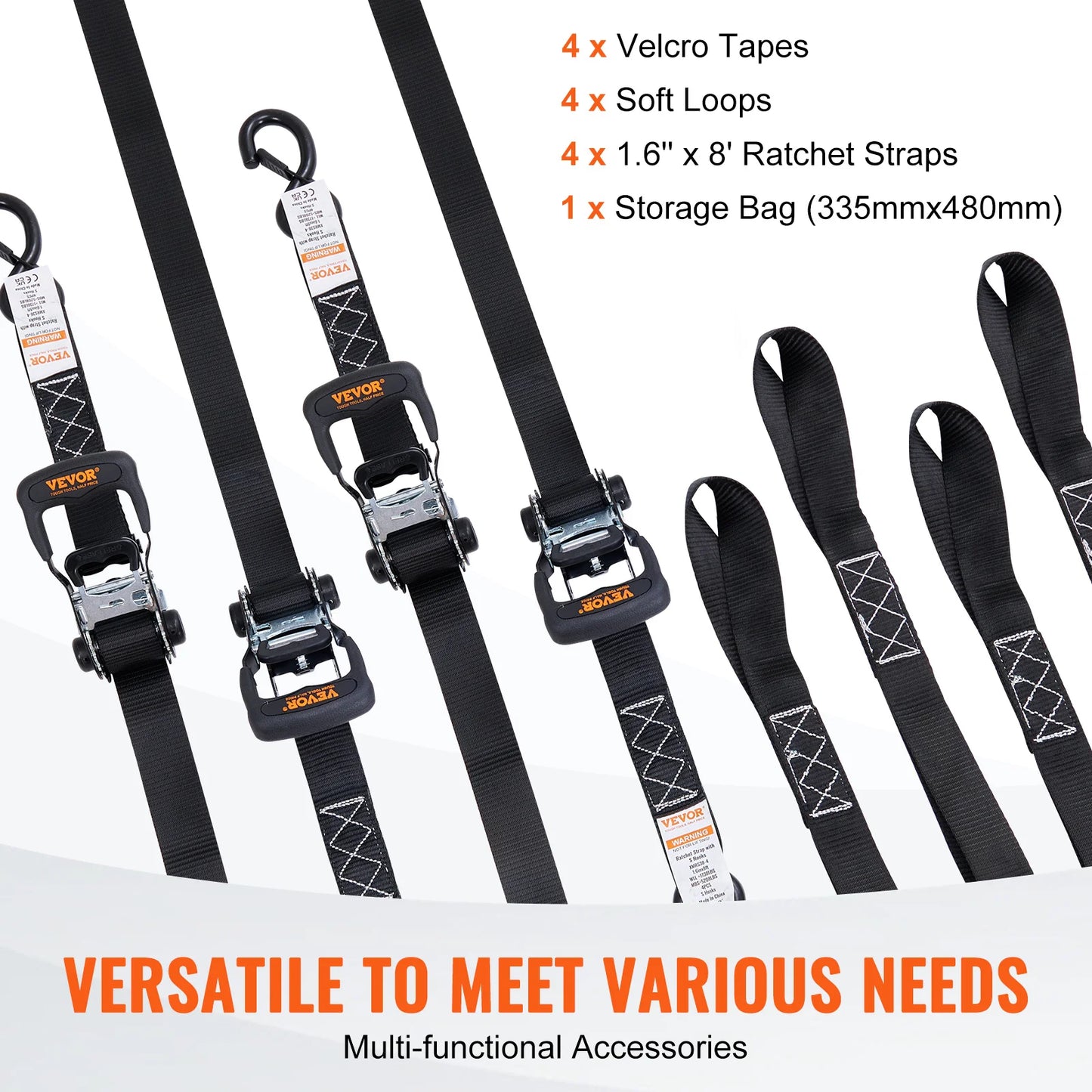 VEVOR 4pcs Trailer Ratchet Tie Down Straps with Padded Handles Hook Brake