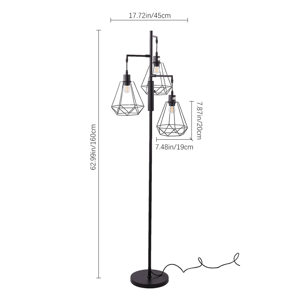 KOMORE Black Modern Industrial Style 3-head Floor Lamp with Irregular Shade