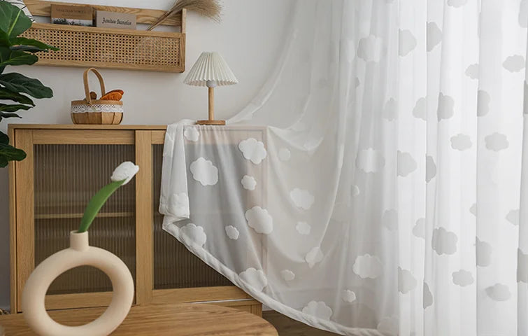 1PC Children's Room 3D Cloud Window Curtain 3D Embroidered Window Curtain