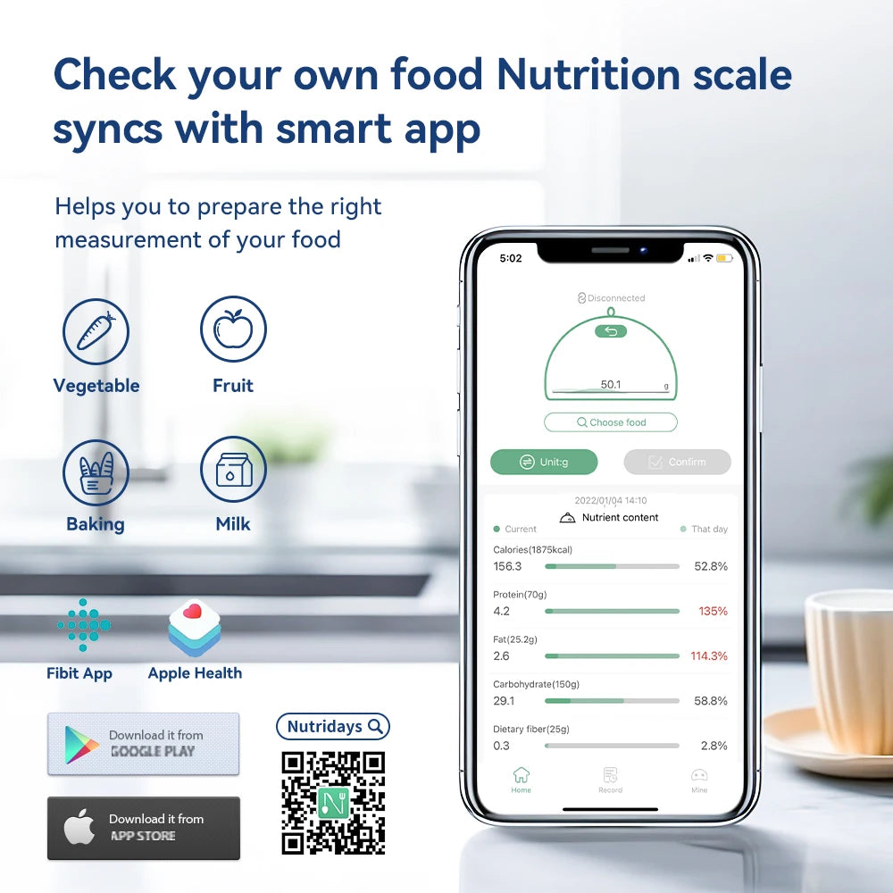 5kg/0.1g/1g Smart Kitchen Scales Nutrition Scale Smart Food Calories