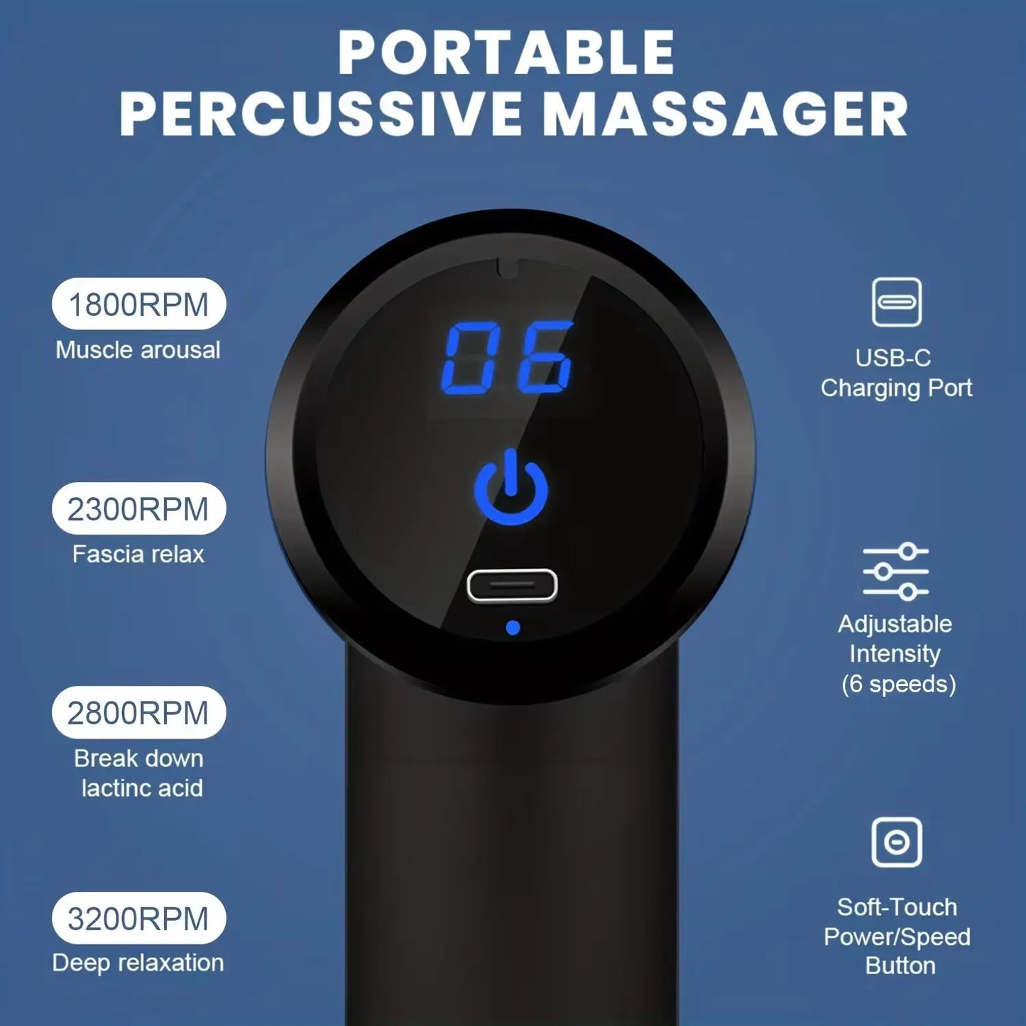 Portable Fascial Massage Gun Electric Percussion Pistol Massager Body