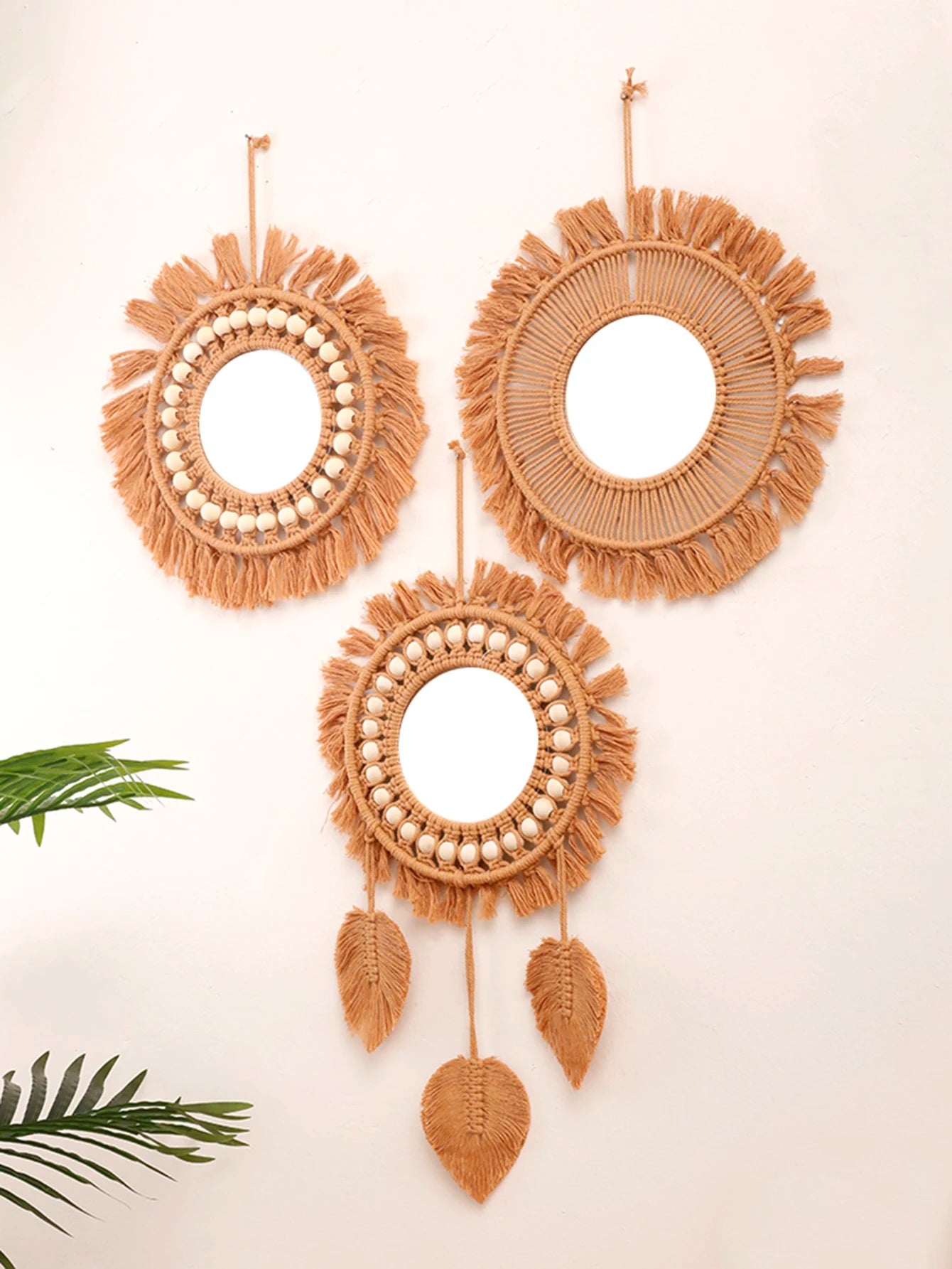 Round Wall Mirrors Room Decor Hand Woven Decorative Mirror Wall Hanging