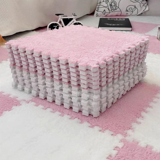 5-20 Pcs Plush Puzzle Foam Floor Mat, Soft Fluffy Interlocking Square Foam