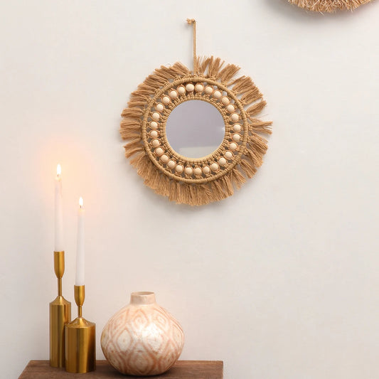 Round Wall Mirrors Room Decor Hand Woven Decorative Mirror Wall Hanging