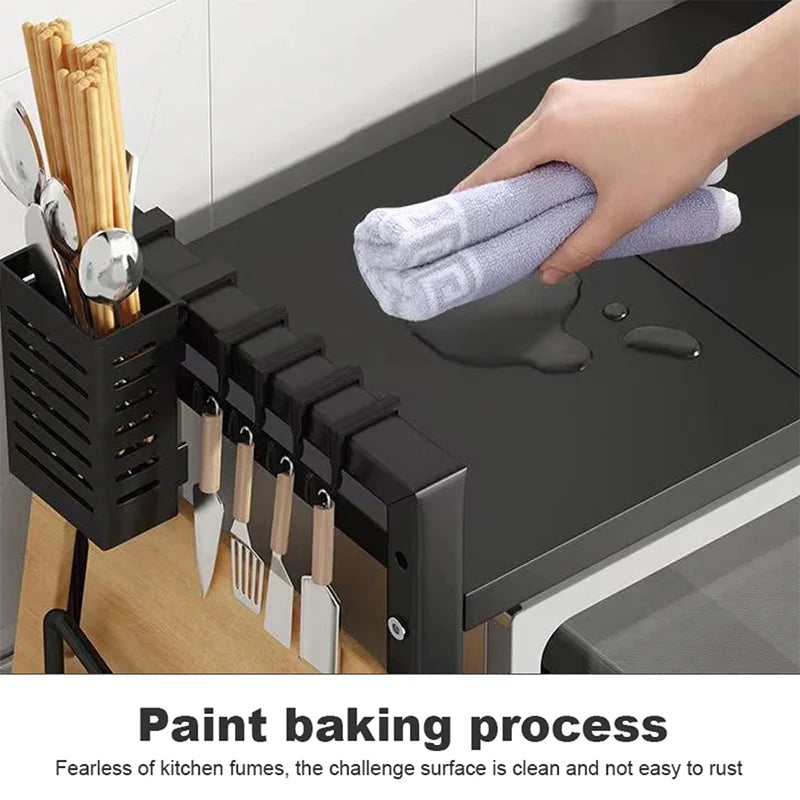 Microwave Oven Rack Seasoning Shelf Bilayer Oven Storage Rack Retractable