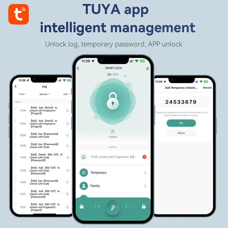 Tuya Bluetooth Biometric Glass Door Smart Lock